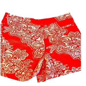 Willi Smith Womens Red White Paisley Floral Jacquard Shorts Size 6 Mid Rise‎